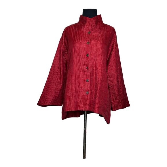 Joshi red silk lightweight quilted long sleeves buttoned jacket coat size S - Picture 11 of 16